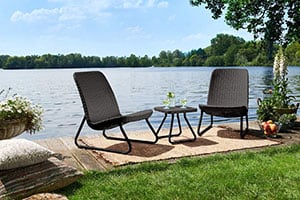 Keter Resin Wicker Patio Furniture Set with Side Table and Outdoor Chairs, Dark Grey