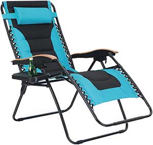 PHI VILLA Oversize XL Padded Zero Gravity Lounge Chair Wide Armrest Adjustable Recliner with Cup Holder, Support 350 LBS (Aqua)