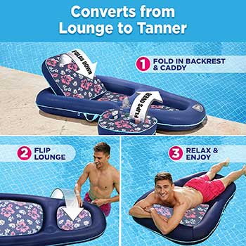 Aqua Campania Ultimate 2-in-1 - Inflatable Pool Float and Recliner with Adjustable Backrest and Caddy - Navy Hibiscus